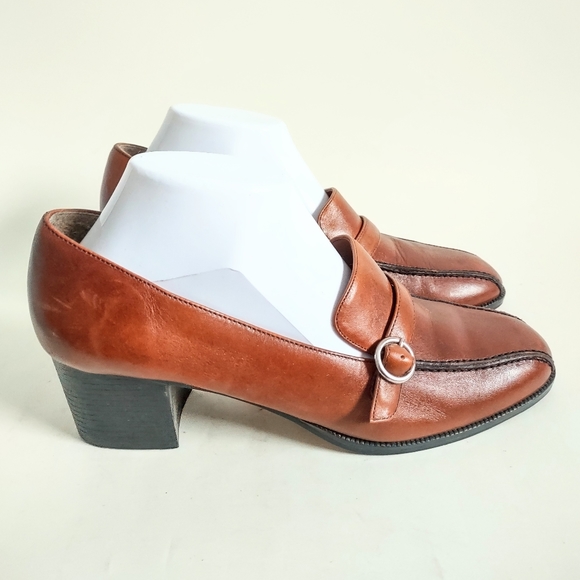 90s Y2k Academia Mootsies Tootsies Brown Leather Chunky Heel Slip On Shoes sz 10 - Picture 2 of 10
